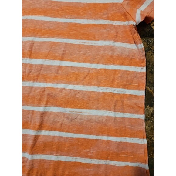 LL Bean T-Shirt Women Med. Orange Stripe Crew Neck Boxy Cotton (A198) - Picture 3 of 6